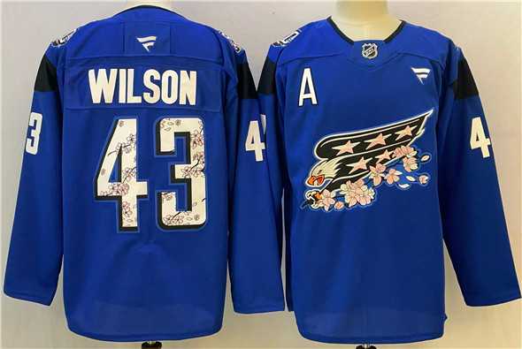 Mens Washington Capitals #43 Tom Wilson Blue Cherry Blossom With A Patch Stitched Jersey